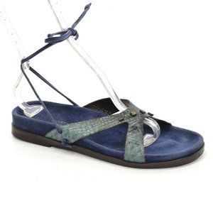 Fieramosca Blue Ankle Strap Snake Flat Sandals 8 M